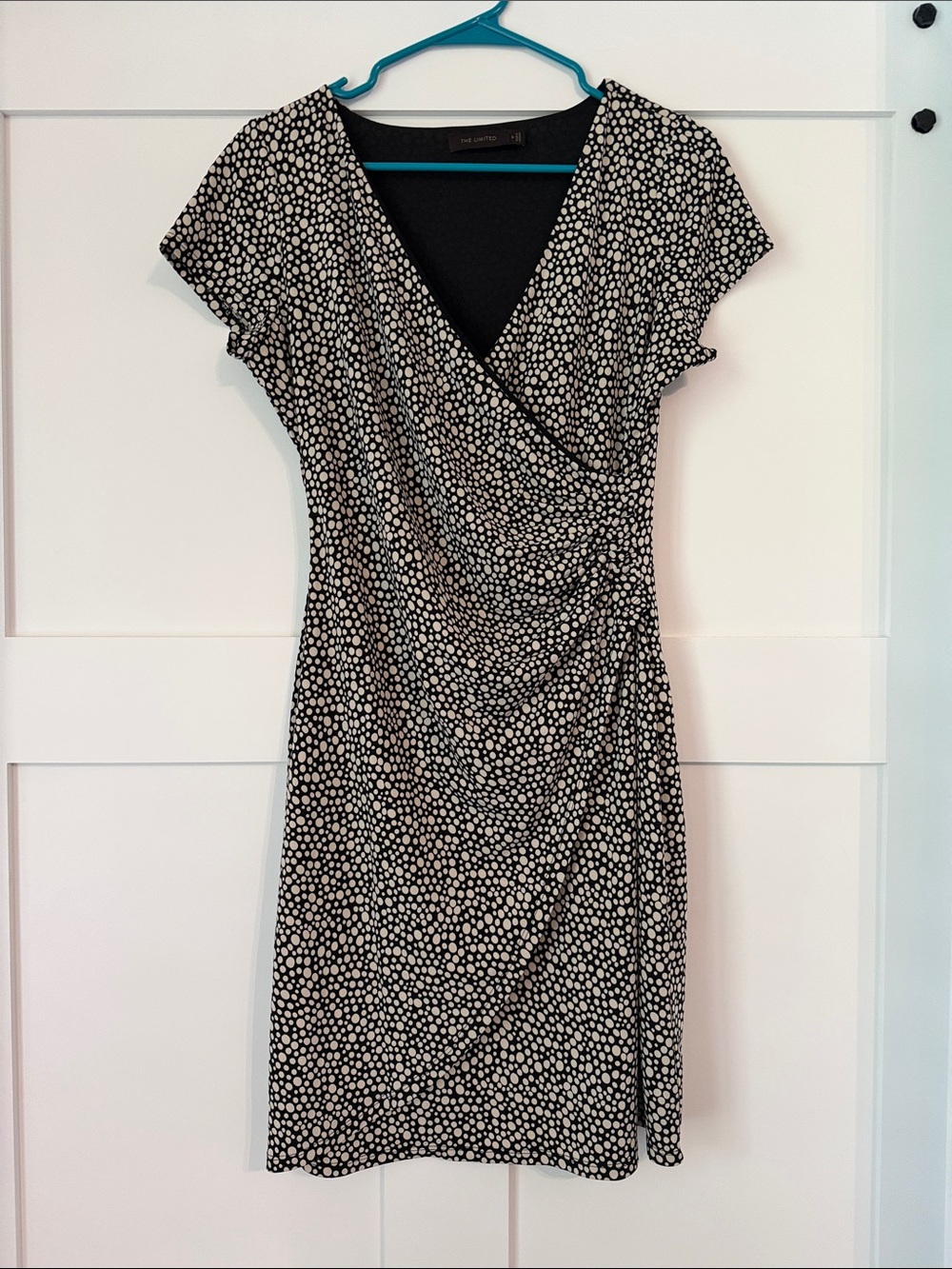 The Limited Black and White Dotted Faux Wrap Women's Dress